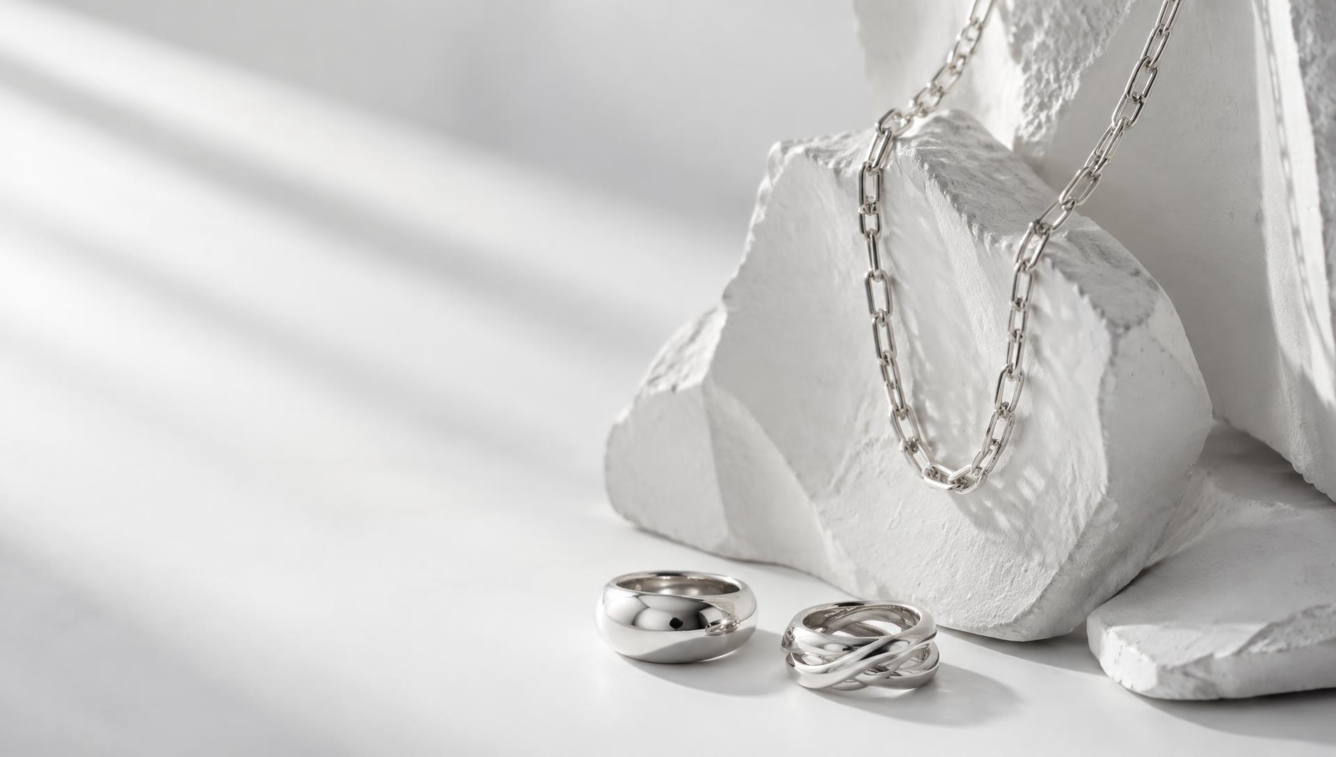 Joyería en plata sobre escultura blanca